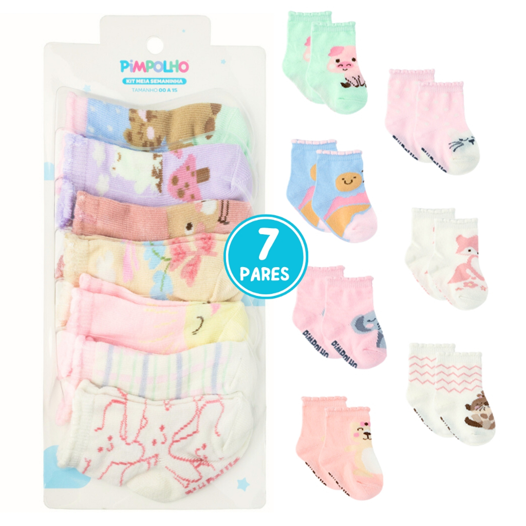 Kit 7 Meia Infantil Tamanho 00 a 15 Pimpolho Frio Menina Bebê Criança Qualidade em Oferta na Shopee