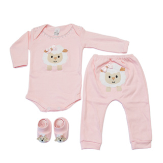 CONJUNTO 3 PEÇAS BORY BEBE C/ MIJAO BORDADO E SAPATINHO TEMA OVELHA em Oferta na Shopee