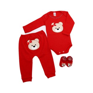 CONJUNTO 3 PEÇAS BORY C/ MIJAO BORDADO E SAPATINHO TEMA URSINHA em Oferta na Shopee