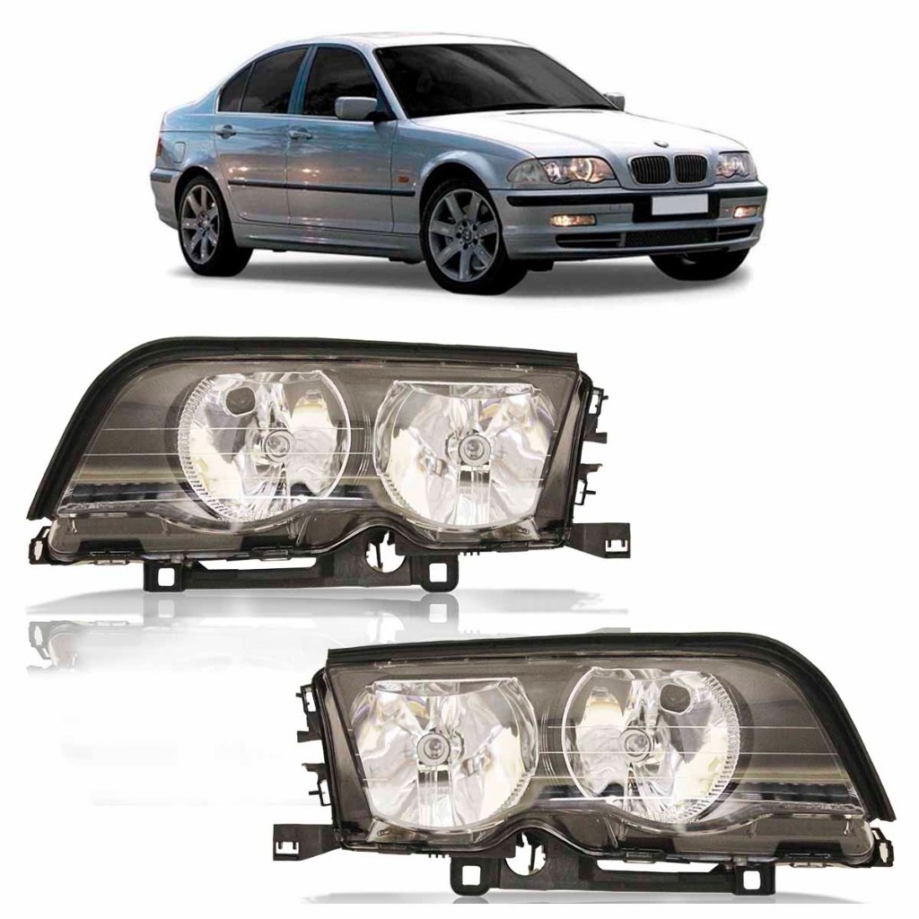 Farol Dianteiro BMW Séries 3 1999 2000 2001 Lente Lisa Acrilico Foco Duplo
