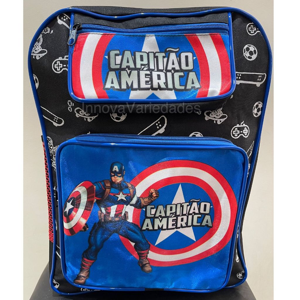 Mochila Escolar Infantil Tamanho Grande De Costas Capitão América Promoção Personagens Os Vingadores Masculina Desenho Animado Menino Criança Escolinha Tendência Mochilinha 40cm Creche Material Escola Super Herói Masculino Meninos Volta As Aulas