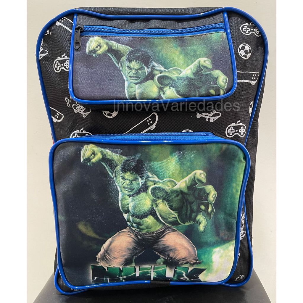 Mochila Escolar Infantil Tamanho Grande De Costas Hulk Promoção Personagens Os Vingadores O Incrível Aventureiro Masculina Desenho Menino Criança Escolinha Tendência Mochilinha 40cm Creche Material Escola Super Herói Masculino Meninos Volta As Aulas