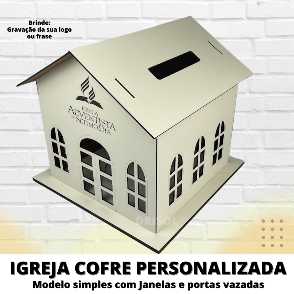 Igreja Cofre em MDF - Telhado simples - Porta e Janela Abertas em Oferta na Shopee
