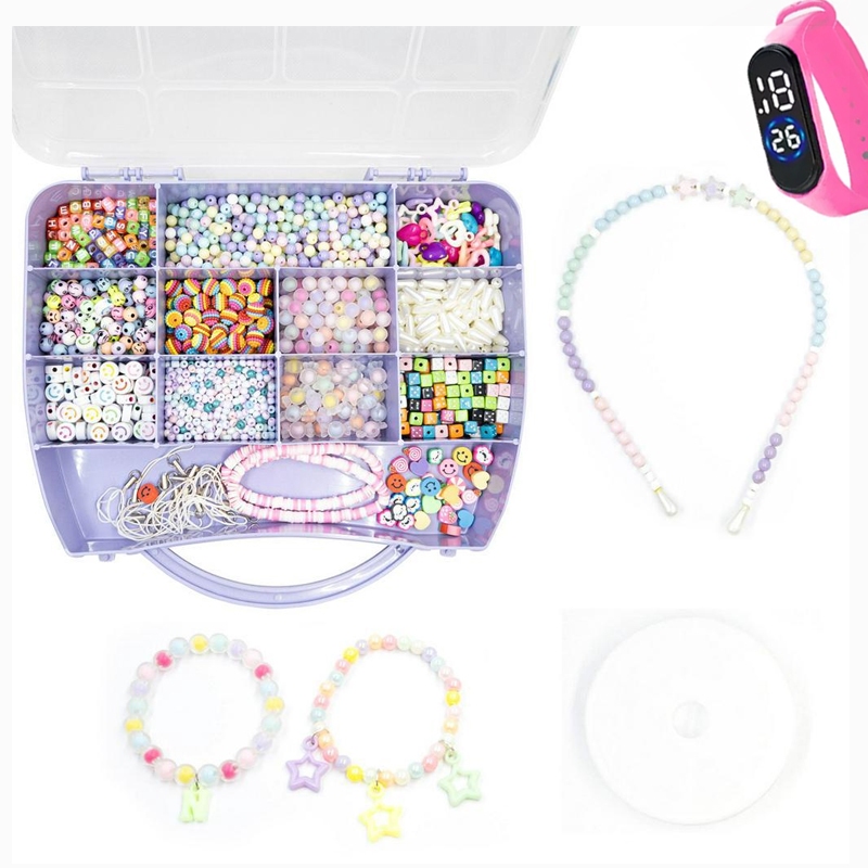 Kit Infantil 3 Em 1 Miçangas Coloridas Tiara Cordão Celular E Pulseira