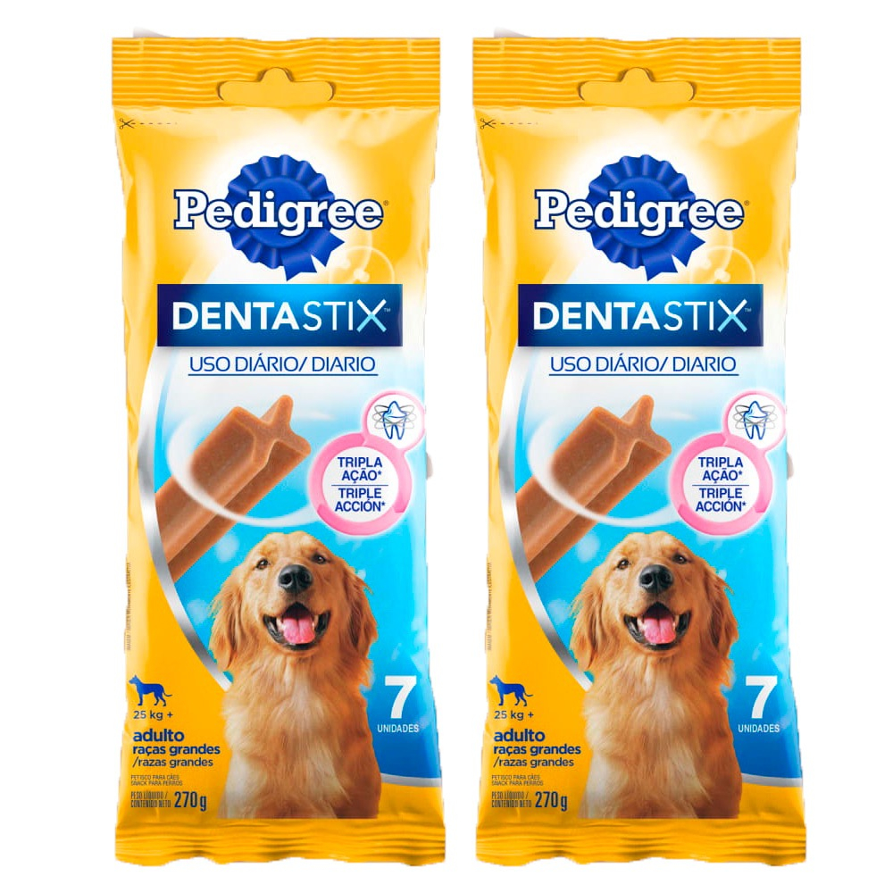 Kit com 2 Petisco Pedigree Dentastix Cães Adultos Raças Grandes 7 unidades 270g - Pets