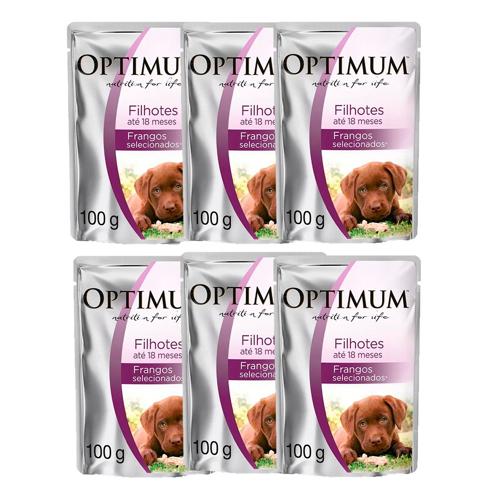 Kit com 6 Ração Úmida Optimum Sachê Cães Filhotes Até 18 Meses Frango 100g em Oferta na Shopee