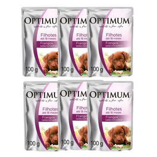 Kit com 6 Ração Úmida Optimum Sachê Cães Filhotes Até 18 Meses Frango 100g em Oferta na Shopee