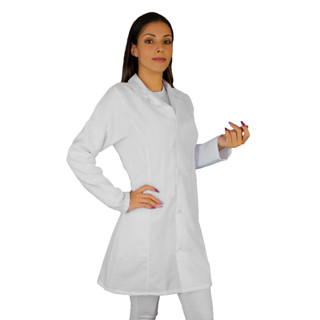 Jaleco Feminino Branco Manga Longa com 2 Bolsos Acinturado Médica