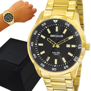 Relógio Masculino Seculus Dourado Original 2 Anos de Garantia