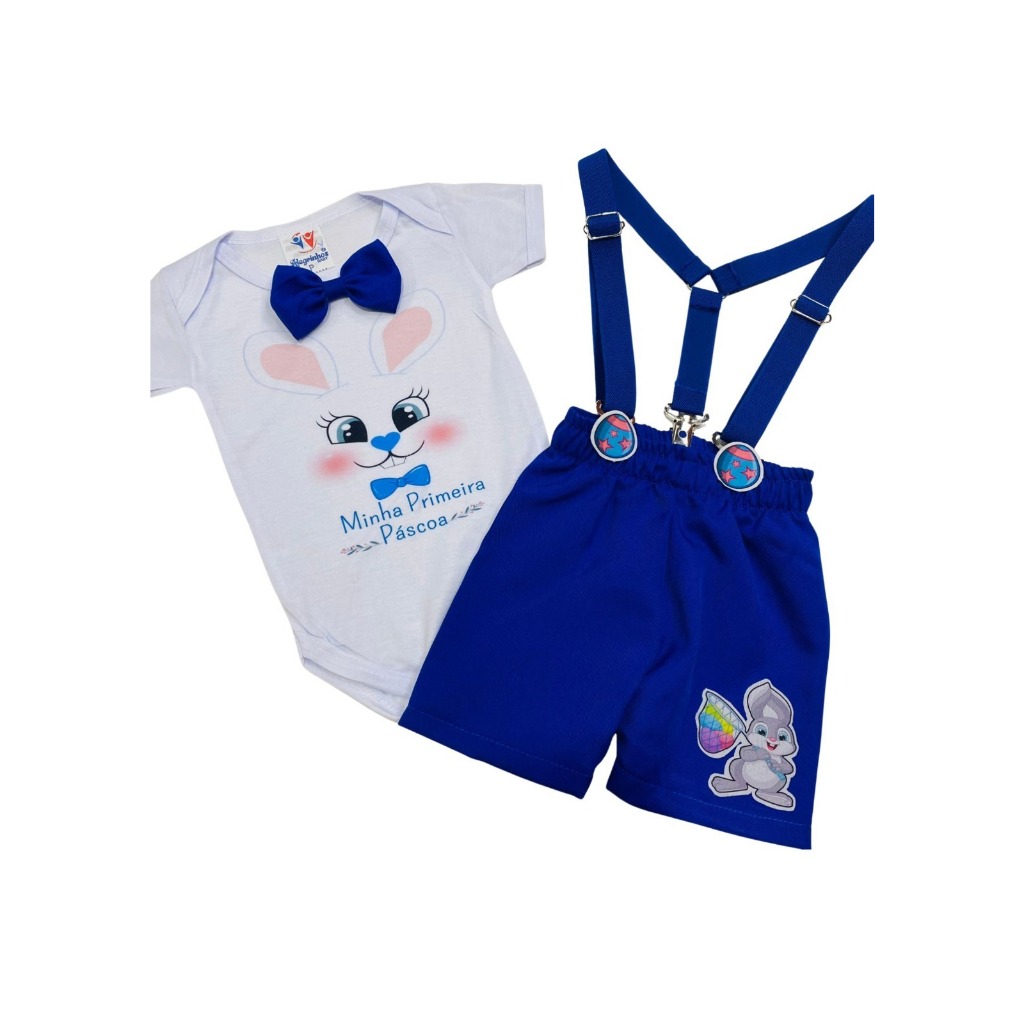 Conjunto Bebê Menino Roupa Mesversário Infantil Minha Primeira Páscoa Coelhinho Fantasia