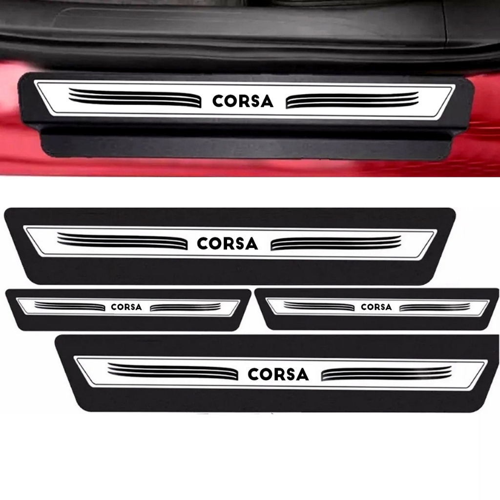 Kit 8 Peças Soleira Adesivo Porta Compativel com Corsa Wind 2 e 4 Portas - Prata