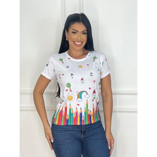 blusinha T-shirt feminina premium - Área da educação Branco promoção