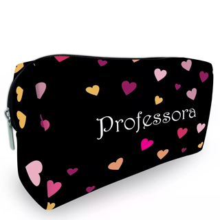 Necessaire Plus Estojo Bolsa de Mão com Zíper Professora Corações