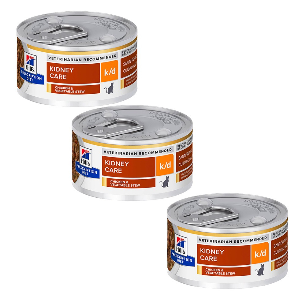 Kit com 3 Ração Úmida Hills Diet K/D Felino Cuidado Renal Frango 82G - Pets