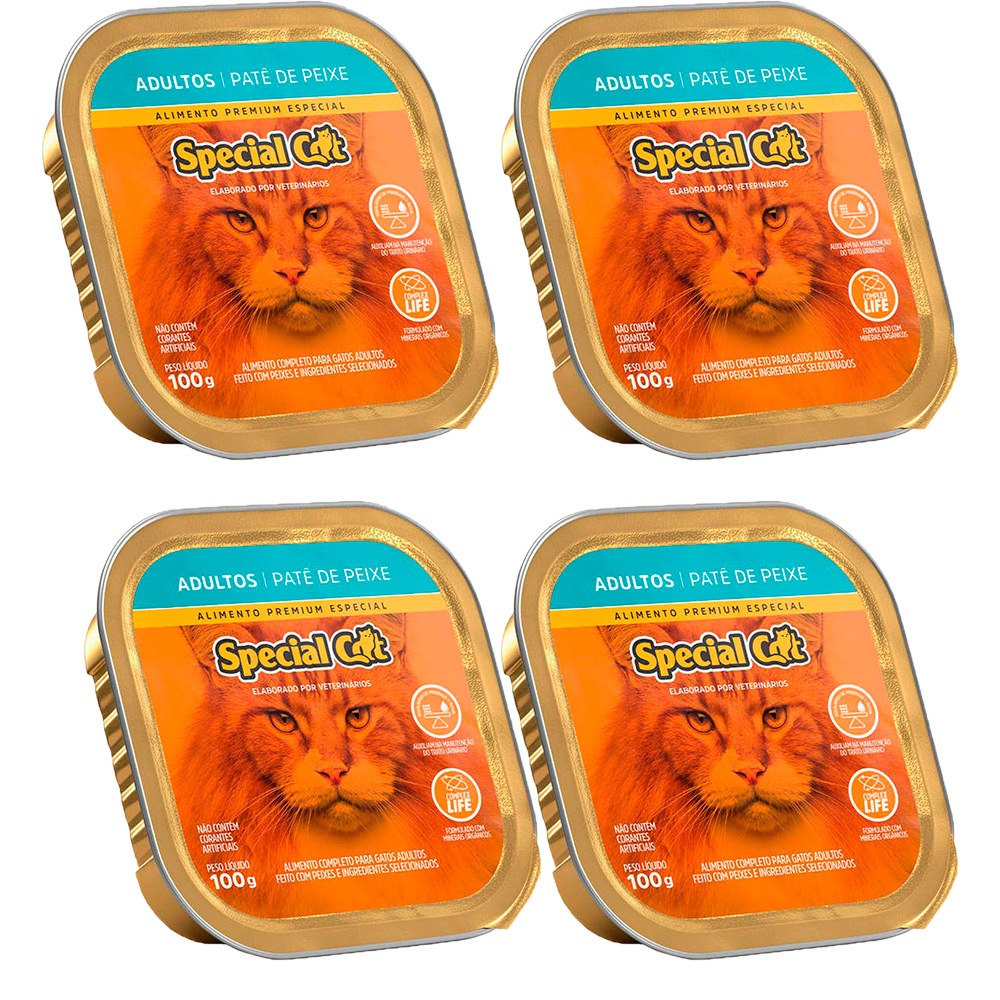 Kit com 4 Ração Úmida Special Cat Patê Para Gatos Adultos Sabor Peixe 100g