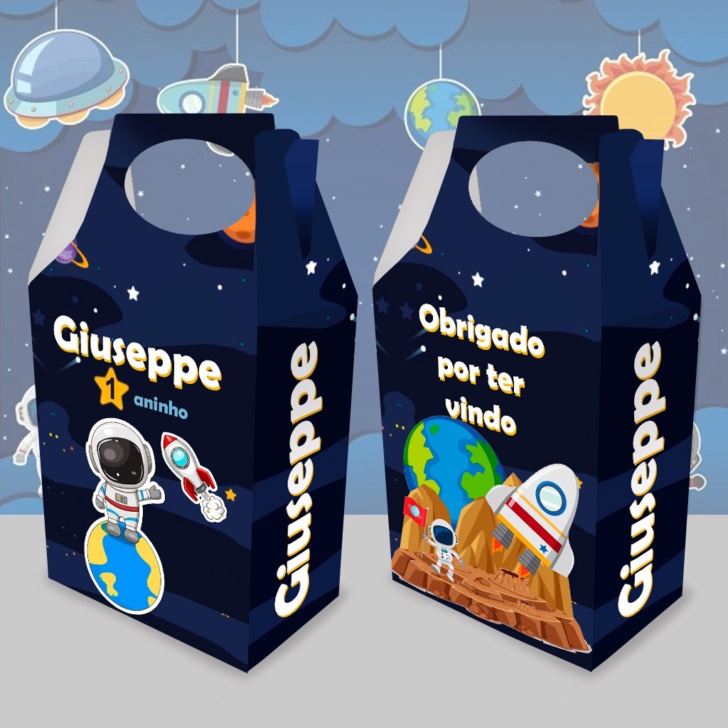 Caixinha maleta astronauta sacolinha surpresa menino astronauta lembrancinha aniversario personalizada