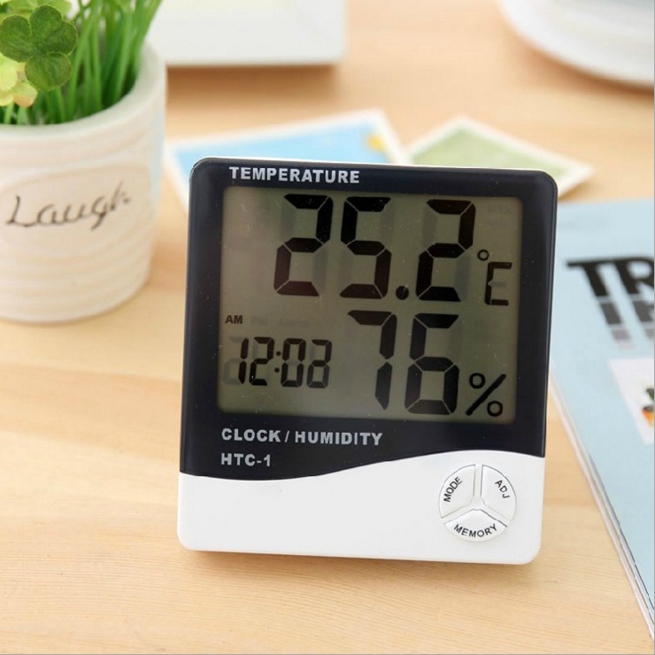 LCD Digital Medidor de Temperatura e Umidade Higrômetro Interior e Exterior Estação Meteorológica com Relógio HTC-1