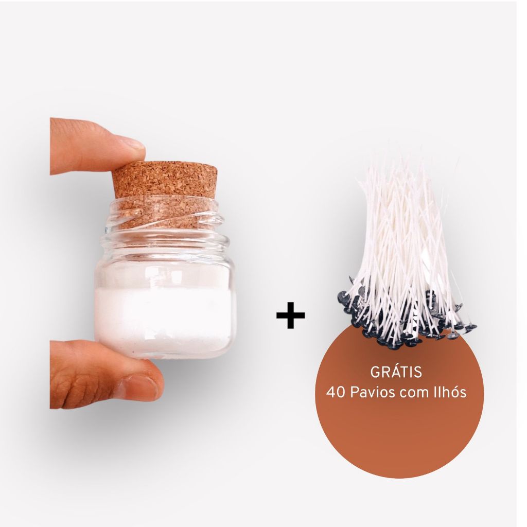 40 Potes P/ Vela Aromáticas com Tampa de Rolha Premium  + 40 Pavios 10cm