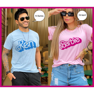 Camiseta Casal Blusa feminina babylook Azul Rosa, Barbie e Ken filme boneca