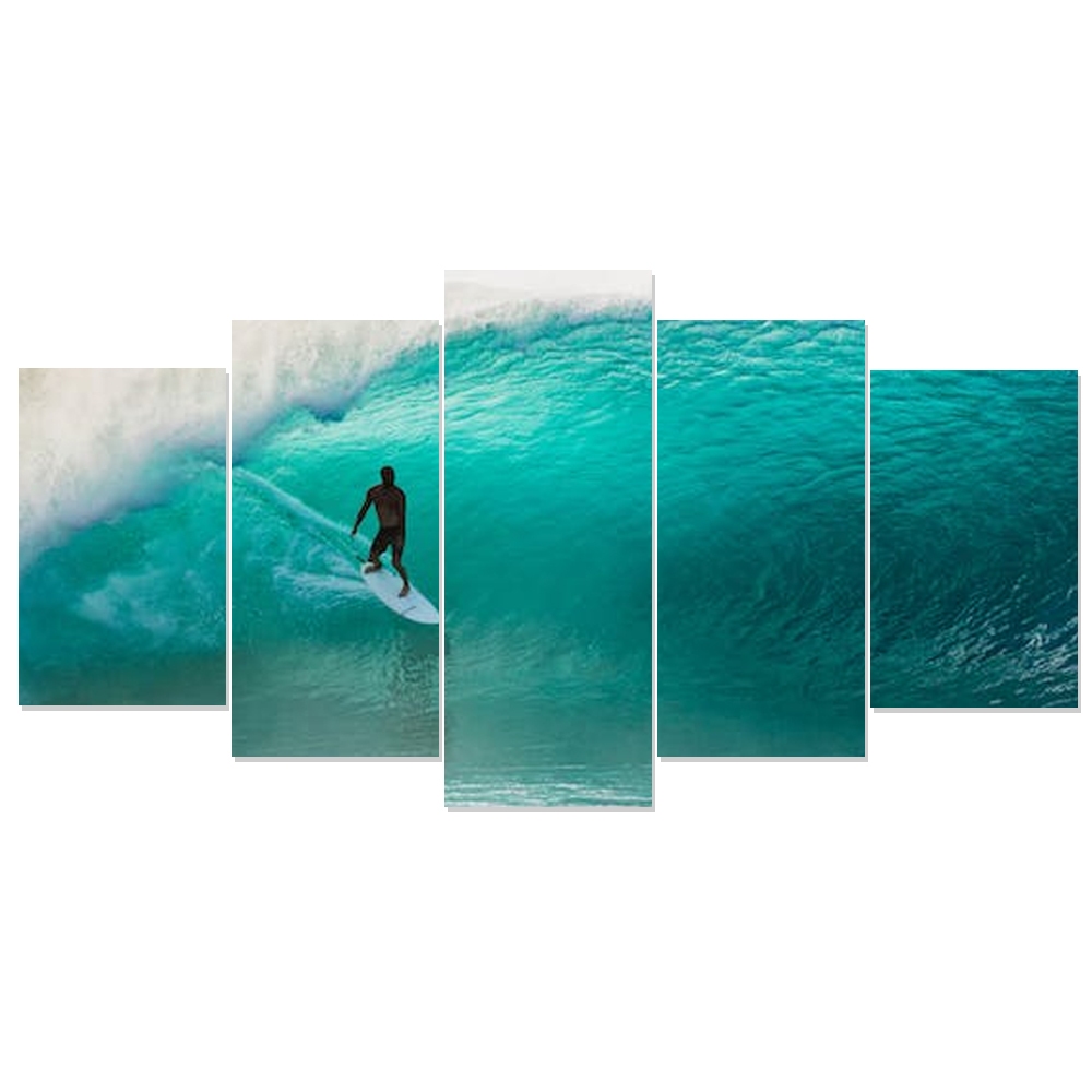 Quadros Decorativos 5 Peças Praia Onda do Mar Surf Esporte Prancha