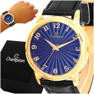 Relógio Champion Masculino Couro Dourado Original Garantia
