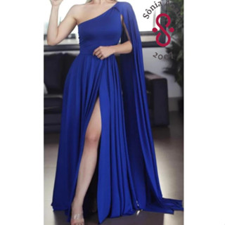 Vestido Longo Festa Madrinha Casamento Manga Capa Longa, Ombro Só Sonia Anair