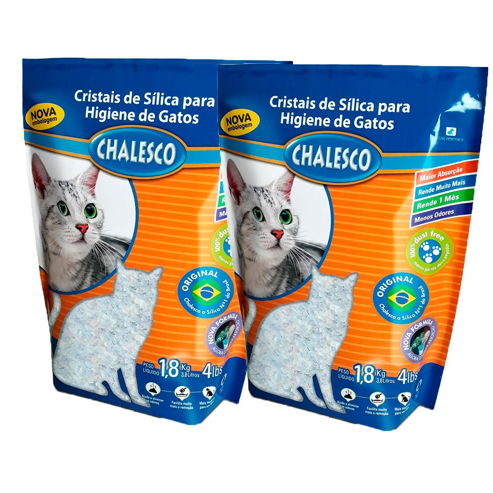 Kit com 2un Areia Higiênica Chalesco Cristais de Sílica Gatos 1,8kg - Pets