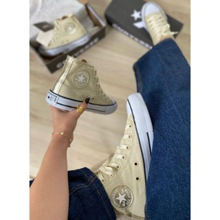 Bota Tênis All Star Cano Médio Bege Dourado