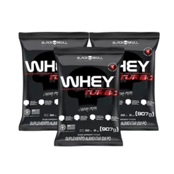 3x Whey Protein Turbo Refil - 907g Cada - Caveira Preta / Black Skull