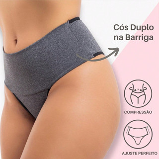 Kit 5 Calcinha Modeladora Seca Barriga Cós Duplo Compressão Cintura Alta