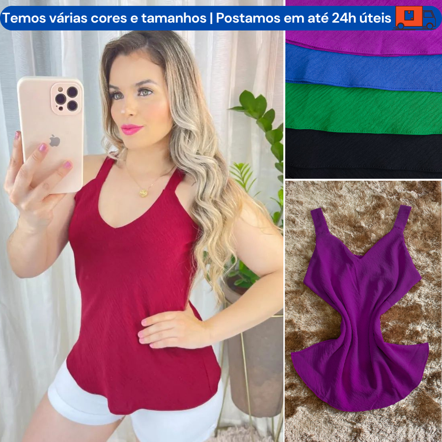 Blusa De Alcinha Feminina Regata Tecido Duna Tendência 2024 Regata Lisa Básica Elegante Moda Blogueira