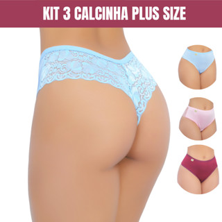 Kit 3 Calcinha Feminina Fio Duplo Plus Size Feminina Sensual Renda Tamanho Grande