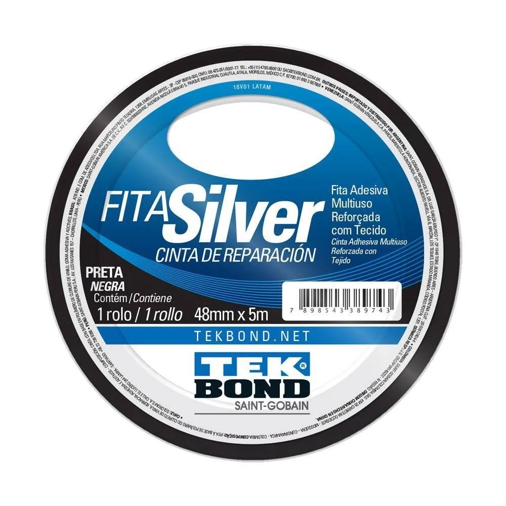 FITA SILVER COR PRETA ROLO 48MM X 5M SAINT GOBAIN TEK BOND