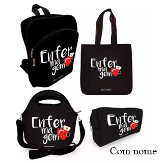 Super Kit com Mochila Plus + Bolsa Tiracolo + Necessaire Estojo + Bolsa Lancheira Térmica   - Enfermagem Personalizada com Nome