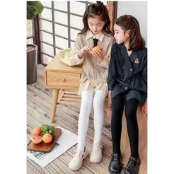 Meia Calça infantil menina lisa preto/branco para inverno frio 2024