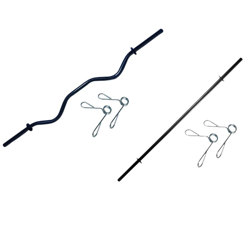 Kit Barra W 1.20 Tubular + Barra Pump 120cm Com Presilhas Musculação Academia