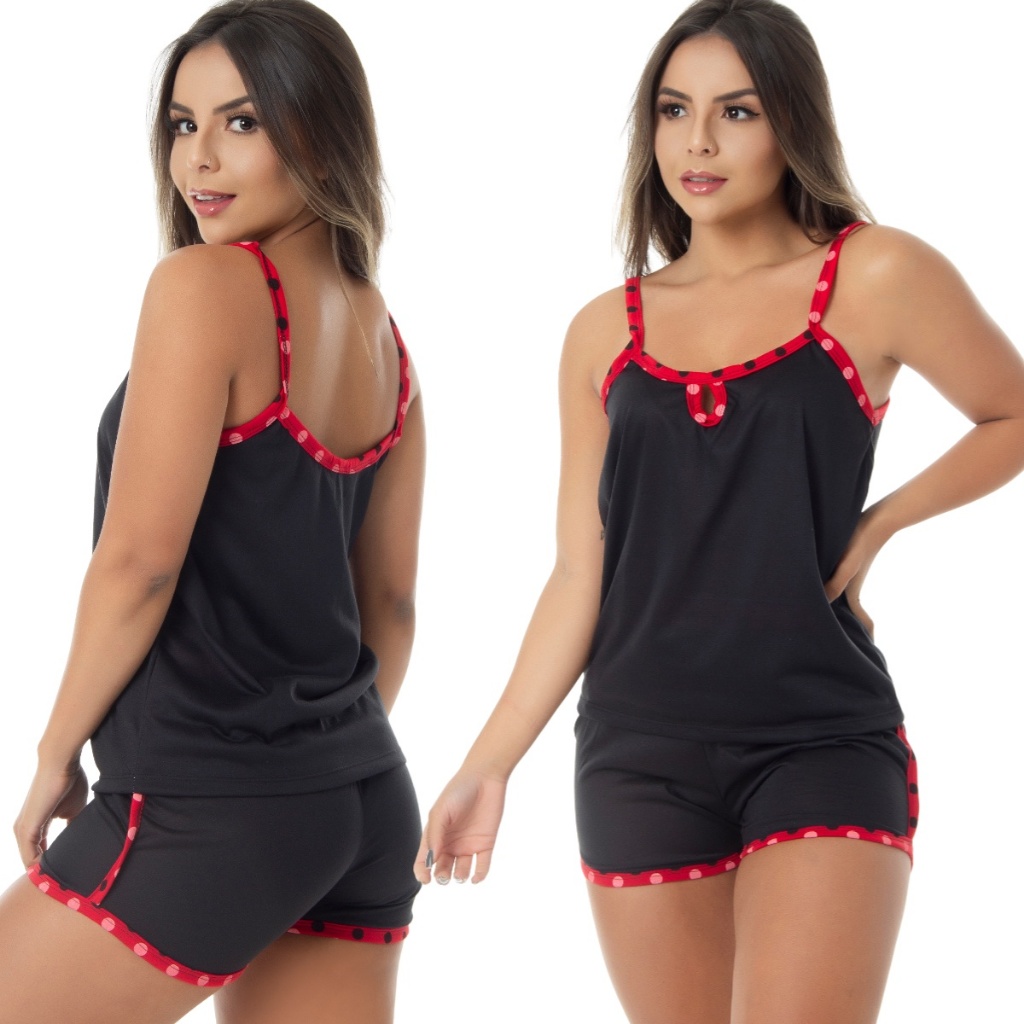 Kit 2 Short Doll Com Camiseta Pijama Feminino Curto de Dormir