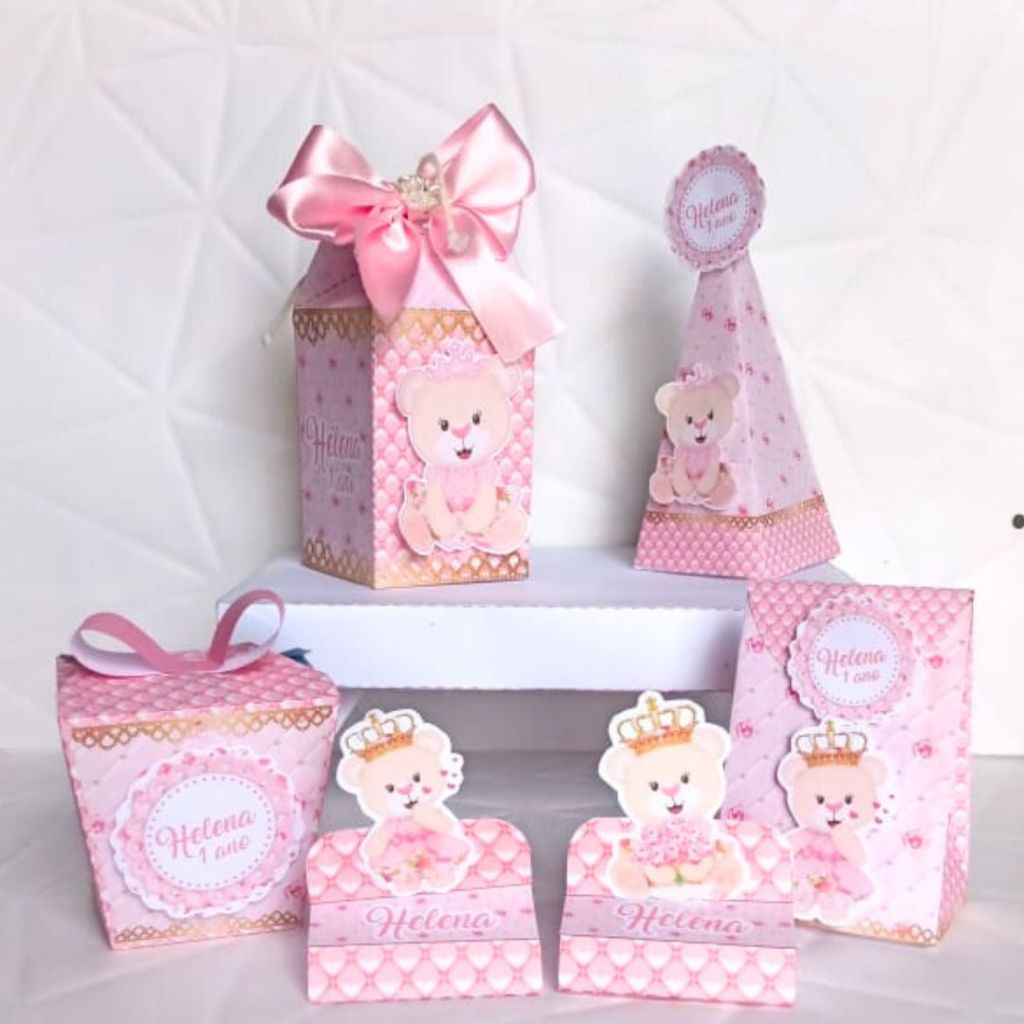 Kit Festa Ursinha Realeza - Lembrancinha Personalizada - Caixinha Personalizada - Festa Infantil