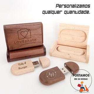 Pen drive de madeira com caixinha 4gb 8gb 16gb 32gb 64gb personalizado com nome ou logo em cores ou laser PM305+M20 em Oferta na Shopee