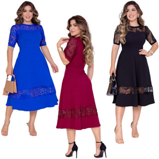 Vestido Feminino Rodado Renda Moda Evangélica Vestido Princesa Blogueira Plus