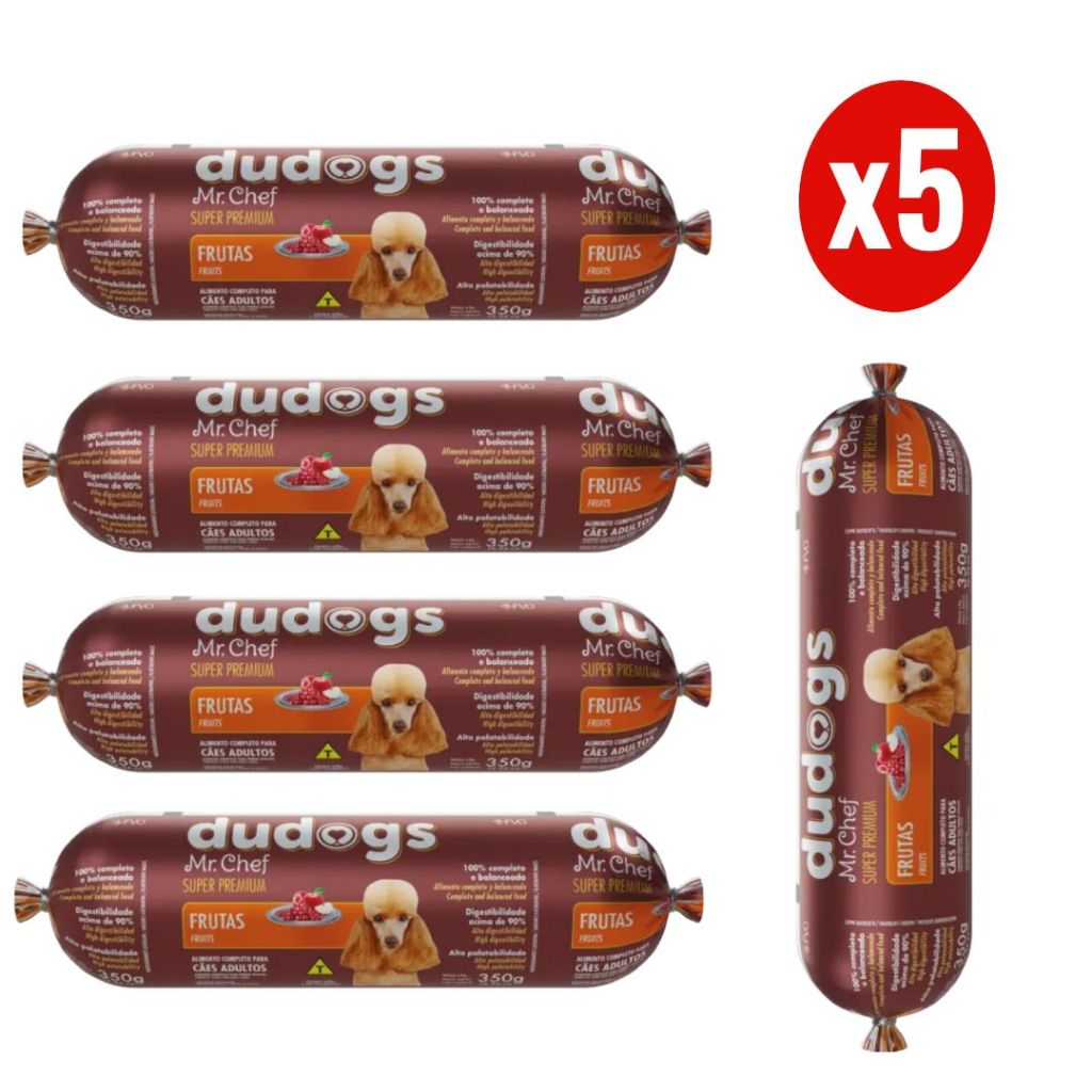 Kit 5 Dudogs Mr Chef Frutas Ração Semi Úmida para Cães 350g FVO em Oferta na Shopee