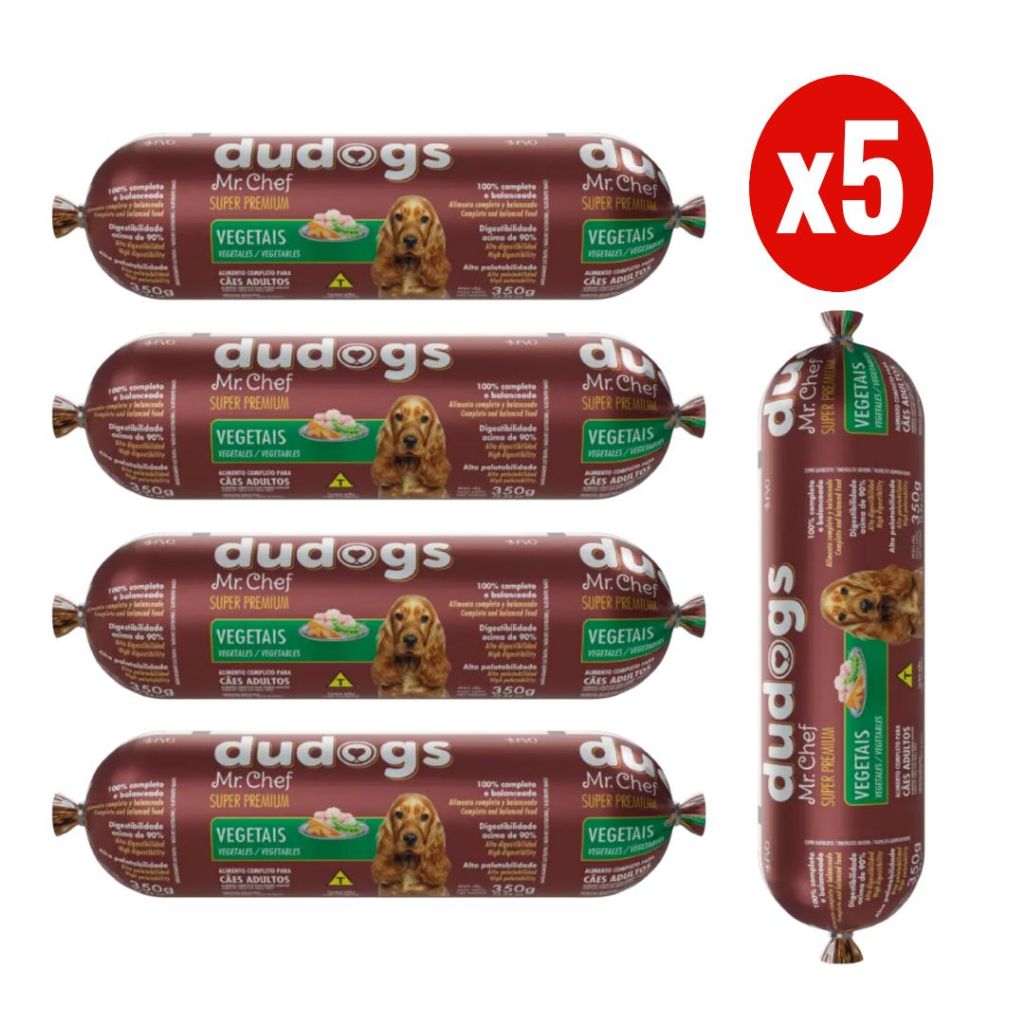 Kit 5 Dudogs Mr Chef Vegetais Ração Semi Úmida para Cães 350g FVO