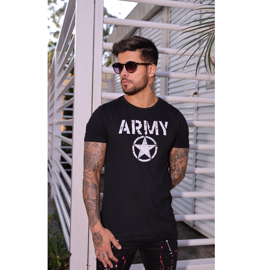 Camiseta Masculina Estampada Army - 100% Algodão Premium