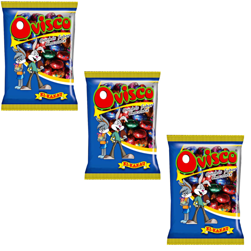 Kit 3 Pacote Ovinhos De Chocolate Ovisco 340g kikakau