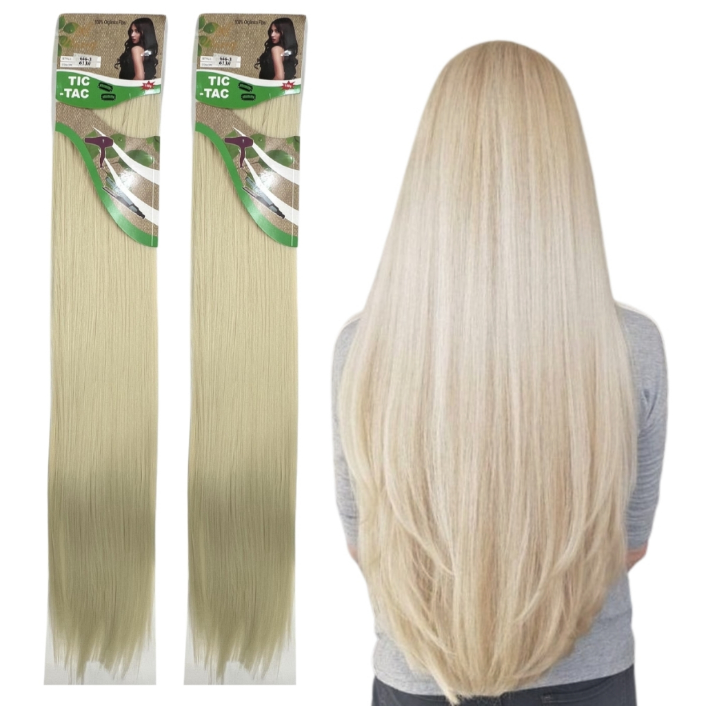 2 Pacotes Extensão Cabelo Aplique Tic-tac 80cm Liso Fibra Orgânica Weng