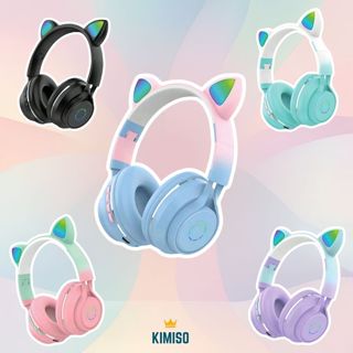 Fone Headphone Bluetooth Gatinho Orelha Gato Colorido Led RGB Smartphone Geek Gamer Sem Fio