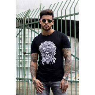 Camiseta Masculina Indio Americano - Estampa de Índio Americano - 100% Algodão Premium em Oferta na Shopee