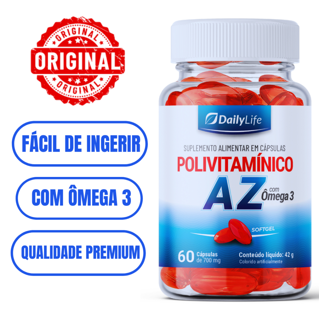 Polivitamínico Vitamina A Z Original Com Ômega 3 Daily Life 60 Cápsulas Soft Gel Fácil Ingestâo Mais Energia Mais Saúde