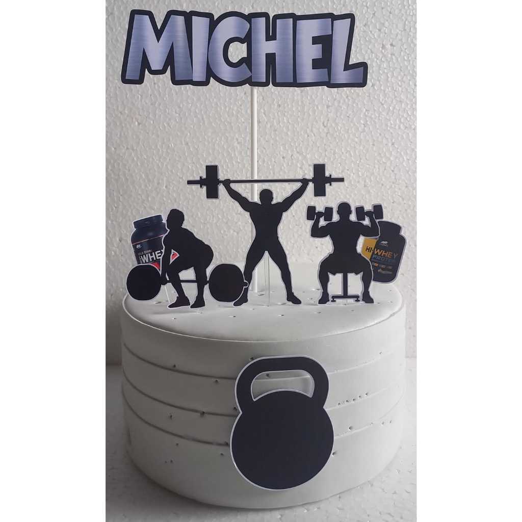 Topo De Bolo Academia Masculino Personalizado Com Nome e Idade Fitness Saúde  Maromba