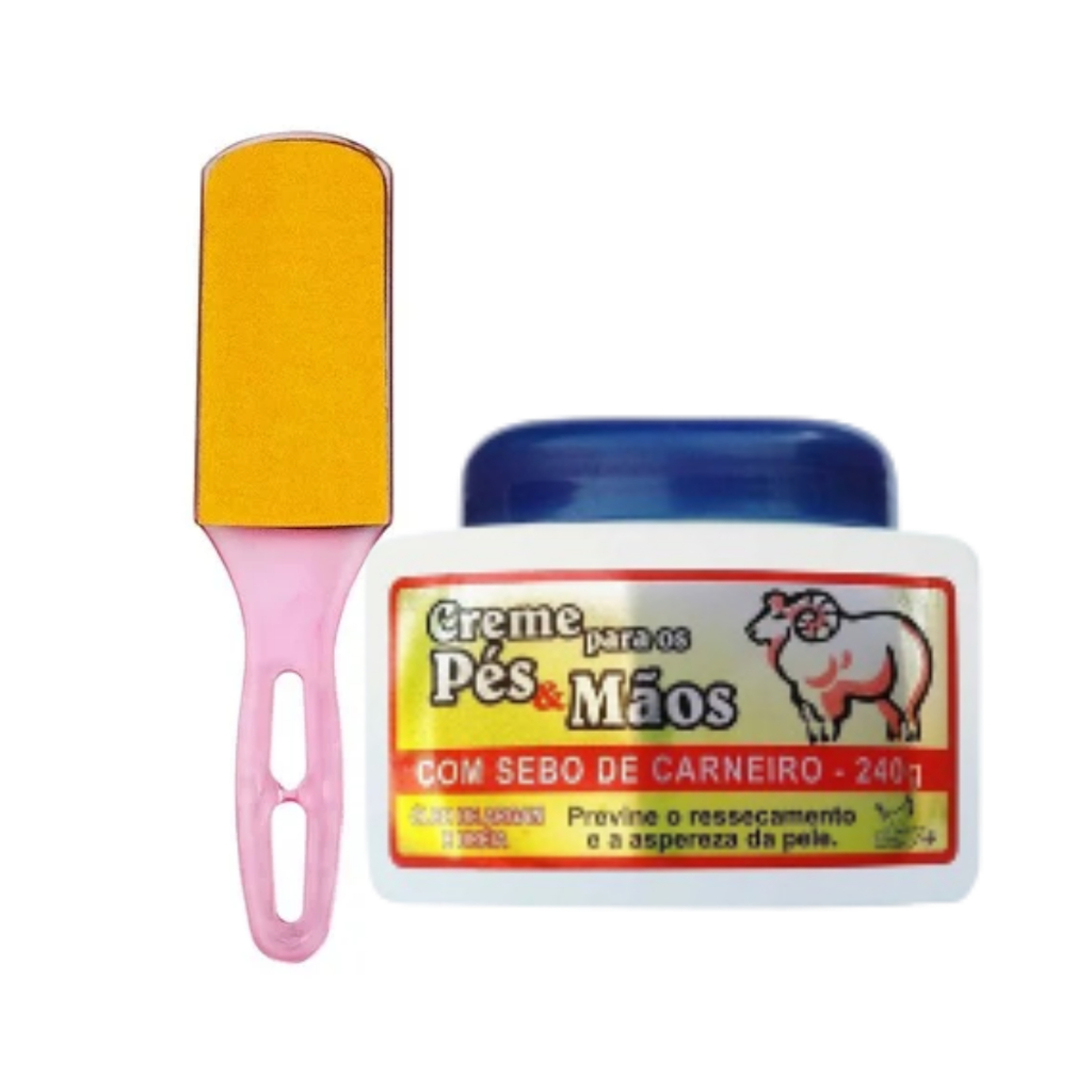 Kit Lixa para Pés + Creme Hidratante Pé Mão Sebo De Carneiro Ressecamento Ureia em Oferta na Shopee